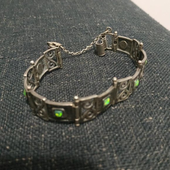 925 Sterling Silver Vintage Mediterranean bracelet with opalite. - Picture 2 of 5